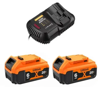 Image de Batterie pour Dewalt 20V - Kit de batterie de remplacement avec chargeur - 2 batteries 6,0Ah Li-Ion - compatible avec les modèles DCB200, DCB205, DCB201, DCB203 - rechargeable