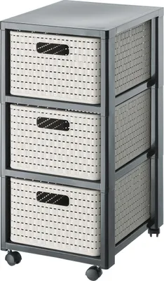 Produktbild von Rotho Rollcontainer Country 3x18L - Schubladenturm 37,5 x 32,5 x 75,0 cm - Bürocontainer mit Rollen - Rollwagen aus Kunststoff - Körbe DIN A4-Format