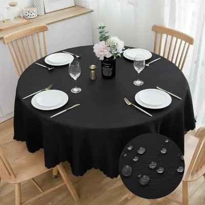Productafbeelding van Geruite Jacquard tafelkleed, 160 cm, watergolfmotief, zwart, polyester