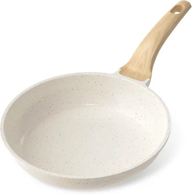 Image de YASHE Poêle anti-adhésive de 28 cm, avec revêtement en granit pour œufs, crêpes et bacon, Blanc