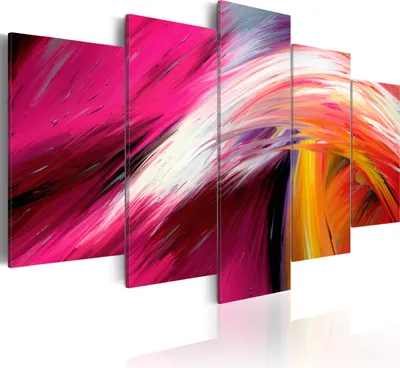 Produktbild von Leinwandbilder Abstrakt 200x100 cm Vlies Leinwandbild 5 tlg Kunstdruck modern Wandbilder XXL Wanddekoration Design Wand Bild - bunte Welle wie gemalt 0101-47