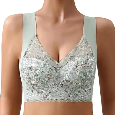 Obrázek produktu pro ASKSA Dámská push-up podprsenka nadměrné velikosti bez kostic krajkové květiny Bustier Sportovní pohodlné podprsenky Podprsenka na jógu, zelená, M