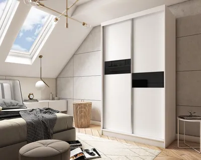 Obrázek produktu pro Moderní Šatní Skříň Bílá s Posuvnými Dveřmi 120 150 180 200 cm - Bílá Matná Šatní Skříň do Ložnice s Posuvnými Dveřmi - Šatní Tyč - 150 cm - Bílá