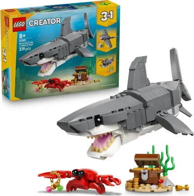 Produktbild von LEGO Creator 3-in-1-Set Wilder Hai mit Schatztruhe - Kreatives Spielzeug & Konstruktionsspielzeug -  Meerestiere Bauset mit Hai Figur - Geschenk für Kinder ab 8 Jahren mit 3 Bauoptionen - 31381