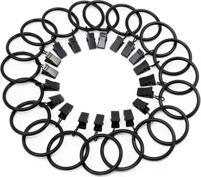 Produktbild von 20 Stück Gardinenringe mit Clips 38mm Metall Vorhangring Schwarz