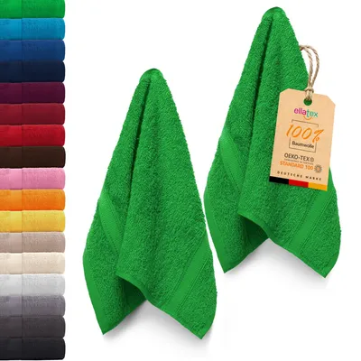 Produktbild von EllaTex PARIS 2er Set Gästetücher 30x50 cm – 100% Baumwolle, 500 g/m² Frottier, in Farbe: Grün