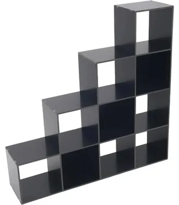Produktbild von Stufenregal mit Würfeln - Eckregal Bücherregal 10 Fächer - L-Form - PVC Holz-Kunststoff - 117 x 28 x 117 cm - Schwarz