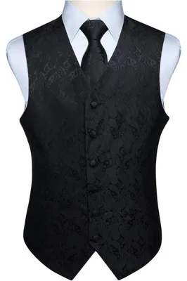 Productafbeelding van Herenset: Vest, stropdas en zakdoek, jacquard, bloemenprint, XL, zwart
