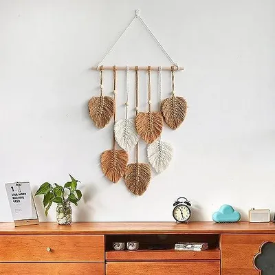 Produktbild von Avoik Makramee Wandbehang Wandteppich Boho Deko Chic Tapisserie Kunst Gewebte Blätter Handgewebt Wanddeko Wandteppich für Wohnzimmer,Schlafzimmer, Hochzeit Nachbildung Geschenke, Braun