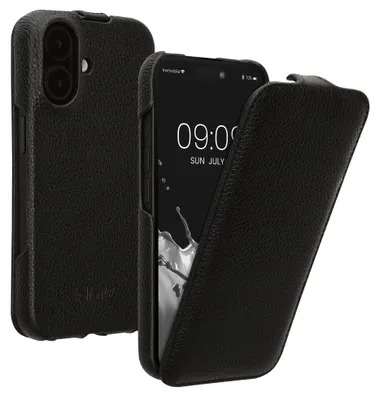 Produktbild von kalibri Flip Hülle Ultra Slim kompatibel mit Apple iPhone 16 - Leder Case Schutzhülle Tasche in Schwarz