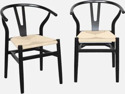 Produktbild von sweeek - 2er-Set Holzstühle mit Sitzfläche aus Seilbespannung - Schwarz