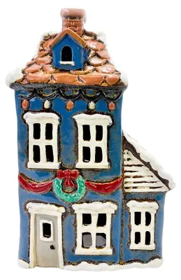 Produktbild von Clayre & Eef Teelichthalter Haus Blau Keramik