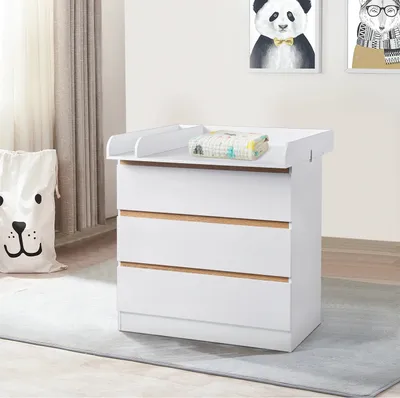 Obrázek produktu pro Bukkitbow - Přebalovací pult pro miminka se 3 zásuvkami - Boční deska z dřevotřískové desky MDF - bezpečná a jednoduchá - 80x48x78 cm - Bílá