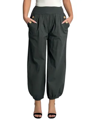 Produktbild von 297 Mississhop Damen leichte einfarbige Hose Sommerhose Haremshose Ballonhose Pluderhose Pumphose Aladinhose Sommer Uni baggy pants Graphit