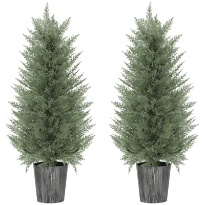 Produktbild von 2er Set Künstliche Zypressenbäume groß 90cm Kunstpflanze, Plastik Künstliche Pflanzen im Topf 15 x 15 x 90 cm Grün