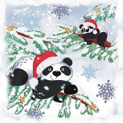 Produktbild von RP 20 Servietten Pandas in Snow - Lustige Pandabären im Winter 33x33cm