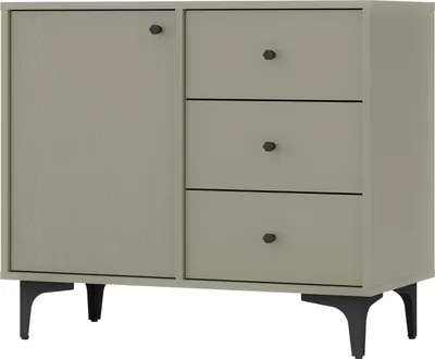 Produktbild von Kommode TOKYO 84 cm, Sideboard mit 3 Schubladen für Wohnzimmer und Schlafzimmer, (Farbe: Eukalyptus) mit schwarz Beinen