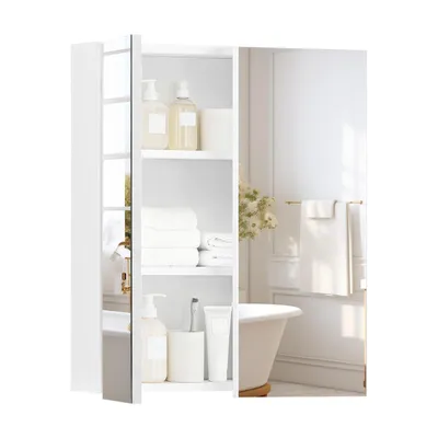 Produktbild von CLIPOP Badezimmer Spiegelschrank, Wandmontage mit Verstellbare Ablagen, 2 Türen, Weiß