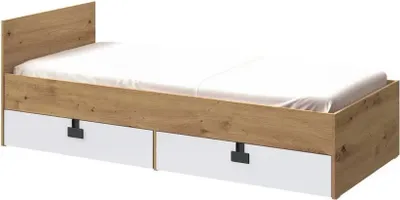 Obrázok produktu pre Jednolôžková posteľ do študentskej izby 90x200 BASHIRA - dub / lesklá biela