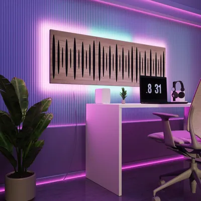 Immagine prodotto di Set da 3 pannelli acustici a LED con RGB Glow per Echo Control | Pannelli fonoassorbenti con retroilluminazione | 3x PULSAR - Grouped | Sonoma