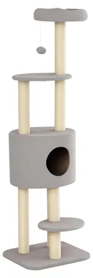 Image de Arbre š€ chats avec griffoir arbre š€ grimper pour chat avec niche et plate-formes peluche haute densitšŠ hauteur 148 cm gris
