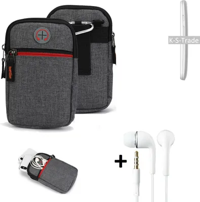Produktbild von K-S-Trade Gürteltaasche + Kopfhörer kompatibel mit Motorola Moto E Handy Tasche Holster Schutz Hülle Handy Hülle grau Zusatzfächer 1x