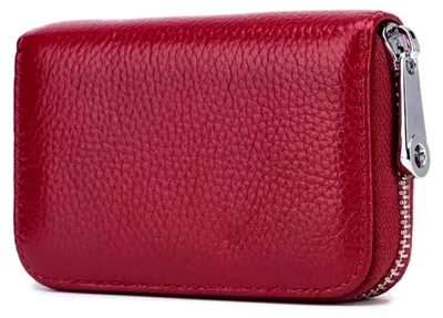 Produktbild von RFID Schutz Kreditkartenhülle aus echtem Leder mit Reißverschluss für Damen und Herren (Weinrot)