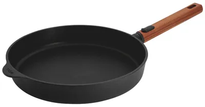 Obrázek produktu pro Plochá pánev Woll "ECO Logic QXR", Ø 28 cm, s odnímatelnou dřevěnou rukojetí (-FREE) - vhodná na indukci