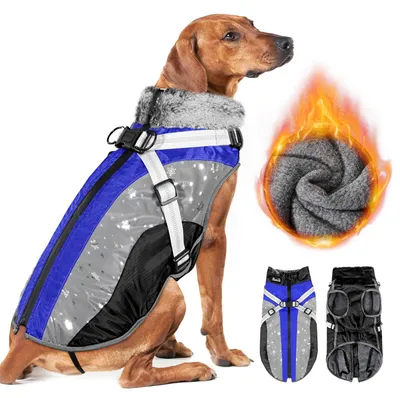 Productafbeelding van Winterhondemantel met afneembaar harnas, waterdichte fleece voor honden