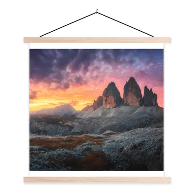 Produktbild von MuchoWow® Textilposter Felsen - Berg - Sonnenuntergang - Landschaft 40x40 cm mit holzfarbenen Rahmen - Posterleiste