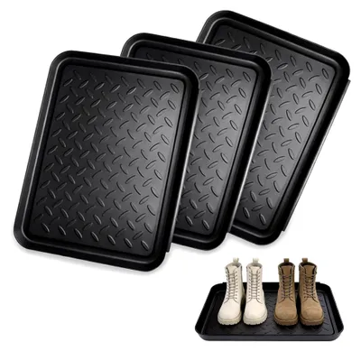 Produktbild von Schuhabtropfschale 3er Set aus Kunststoff mit erhöhtem Rand, wasserdichte Schuhablage 35x27x3 cm für Regen, Innen & Außen, Ideal als Hundefuttermatte & Schmutzfangschale