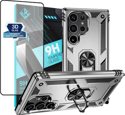 Produktbild von Armor Outdoor Handyhülle für Samsung Galaxy S24 Ultra Handy Panzer Case Schutzhülle mit 9H Displayglas Displayschutz Farbe: Silber