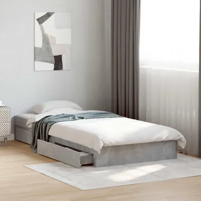 Zdjęcie produktu dla Maison Exclusive - Łóżko z pojemnikiem na pościel, kolor betonowy, 80 x 200 cm, płyta wiórowa