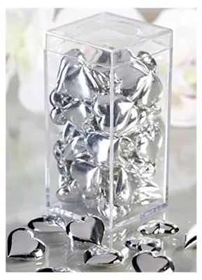 Produktbild von Streudeko "Herzen" aus silberfarbenem Kunststoff, hochglänzend, ca. 55 Stück