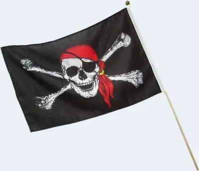 Produktbild von BestSaller 1525 Piraten Fahne / Flagge 46x30cm mit Holzstab, mit Totenkopf, schwarz