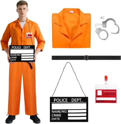 Zdjęcie produktu dla Kostium więźnia dorośli, pomarańczowy uni , strój karnawałowy, do cosplayu