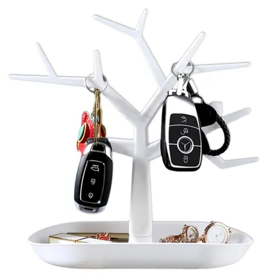 Produktbild von Baumtyp Schlüsselhalter, Schlüsselablage für den Tisch, Desktop Schlüsselhalter, Schmuck Utensilienhalter, Schlüsselregal mit Ablage, Weiß, 1 Stück