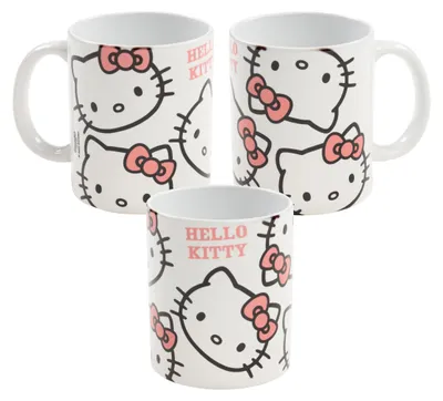 Produktbild von Hello Kitty Tasse - Allover Schleife Kaffeetasse Becher Kaffeebecher aus Keramik Weiß 320 ml