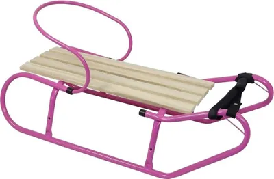 Produktbild von Schlitten mit Rückenlehne Kinderschlitten Metall Holzsitz; Rosa
