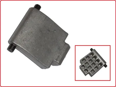 A metal part for a garden shredder, shown with a smaller inset view.
