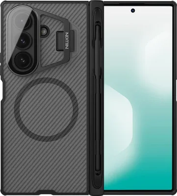 Produktbild von Handyhülle mit Kameraschutz und Stift für Galaxy Z Fold7, Nillkin CamShield Prop Magnetic, Durchscheinend mit Schwarzen Rahmen