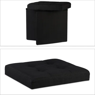 Immagine prodotto di Pouf pieghevole Relaxdays, cubo da seduta con poggiapiedi, cubo in lino, coperchio rimovibile, 38x38x38 cm, nero
