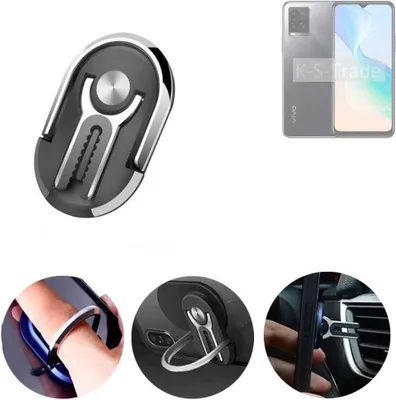 Produktbild von K-S-Trade 3in1 Smartphone-Ring Handy-Ring kompatibel mit Vivo Y33s Fingerhalterung  Handyring Tischständer Lüftungsgitter-Halterung Tisch Ständer