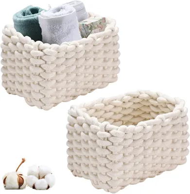 Zdjęcie produktu dla Kosze do przechowywania 2-częściowe, Bawełniany sznur, Pleciony design, 19x15x12 cm, do organizacji łazienki