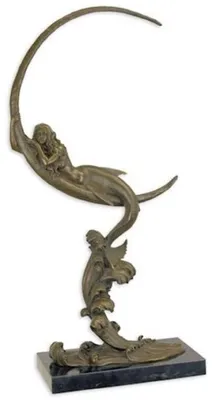 Obrázok produktu pre Casa Padrino luxusná bronzová figúra polmesiaca a morskej panny bronzové farby / čierna 32,7 x 14 x v. 65 cm - Elegantná bronzová socha s mramorovým podstavcom - Dekoratívne doplnky
