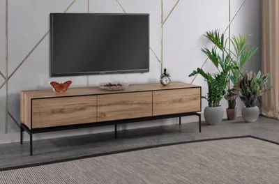 Image de Salon RTV Lowboard Support TV Marron Bois Sideboard Table Moderne