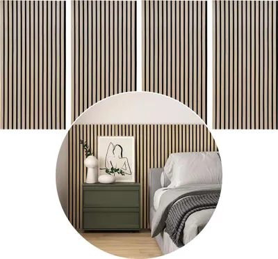 Produktbild von Eikuavons 4x Akustikpaneel Holz 120x60 cm Wandpaneele MDF-Lamellen auf PET-Filz, Lamellenwand Schallschutz Raumakustik Eiche