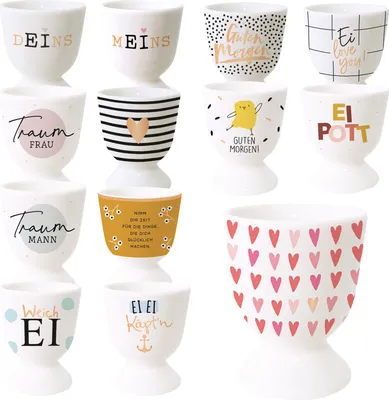Produktbild von LS-LebenStil Echt-Gold Eierbecher Spruch "Herzen Liebe" edle Gute Laune Eibecher Eierhalter Eihalter Deko Frühstückstisch Geschenk Hochzeit Verlobung