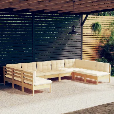 Produktbild von Möbel 9-tlg. Garten-Lounge-Set mit Creme Kissen Massivholz Kiefer - Gartenmöbelgarnituren 3097175