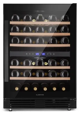 Zdjęcie produktu dla Klarstein Wolnostojąca lodówka na wino, 2 strefy, Mała lodówka na napoje, Mała lodówka na wino, Mała lodówka na wino ze szklanymi drzwiami, Lodówka na napoje butelkowane z dotykowym panelem, Lodówka na wino 5-20°C, 51 butelek